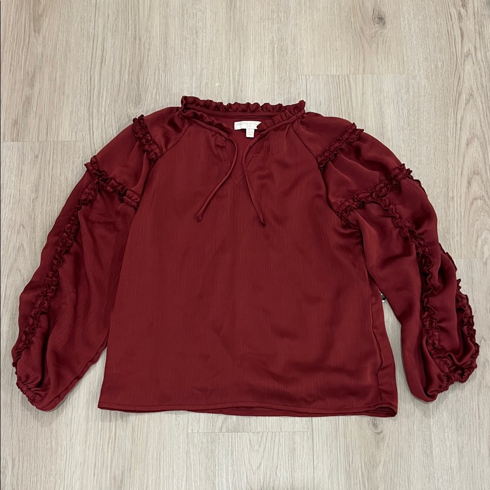 NWT Chelsea and Violet Large Elegant Burgundy Ruffle Blouse